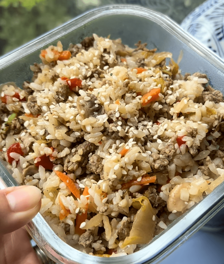 Easy Beef Fried Rice with Kimchi and Vegetables