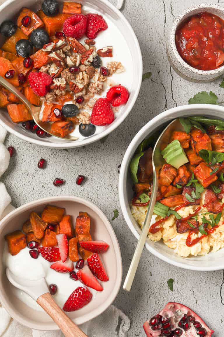 Sweet Potato Breakfast Bowls 2 Ways (Sweet or Savory)