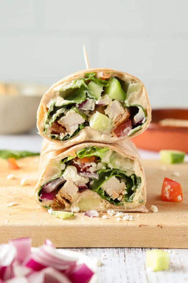 Greek Inspired Healthy Chicken and Hummus Wrap
